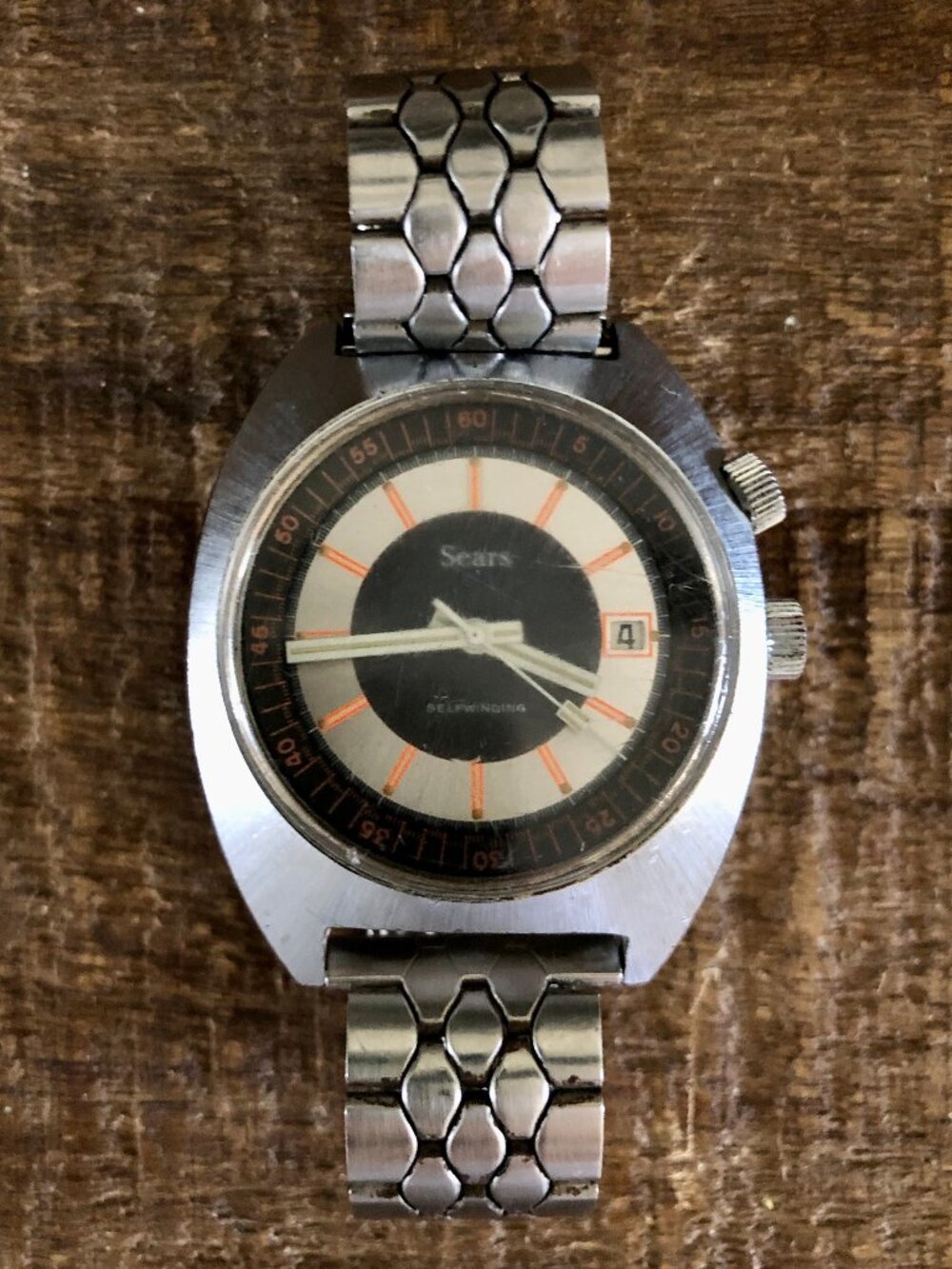 Vintage Sears Brand Swiss Made Watch for Men, Self Winding, Silver Toned